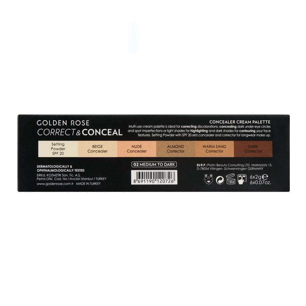 CORRECT&CONCEAL Concealer Cream Palette - Golden Rose Cosmetics Pakistan.