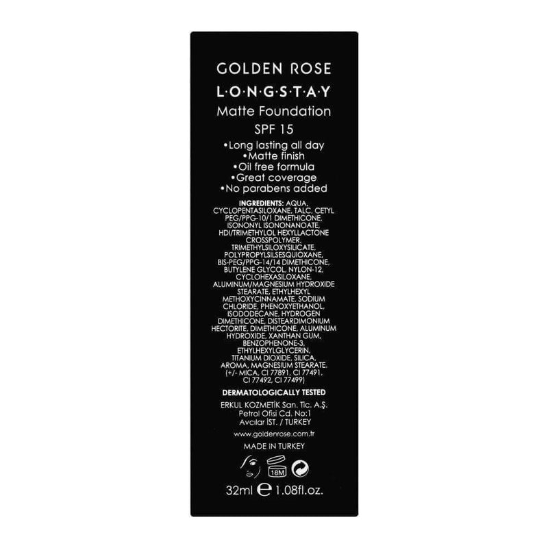 Longstay Matte Foundation - Golden Rose Cosmetics Pakistan.